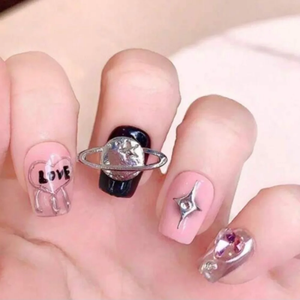 2/$16 3D Hearts Rhinestone Planet  Press On Nails